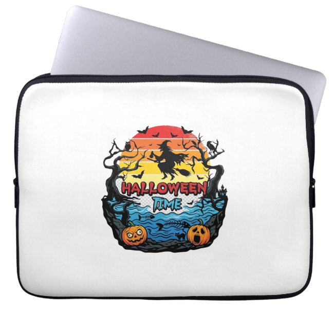 Halloween Time Witch Pumpkins Bats Sunset_1 Laptop Sleeve (Front)