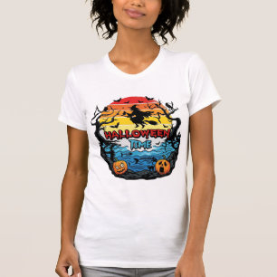 Halloween Time Witch Pumpkins Bats Sunset_1 T-Shirt