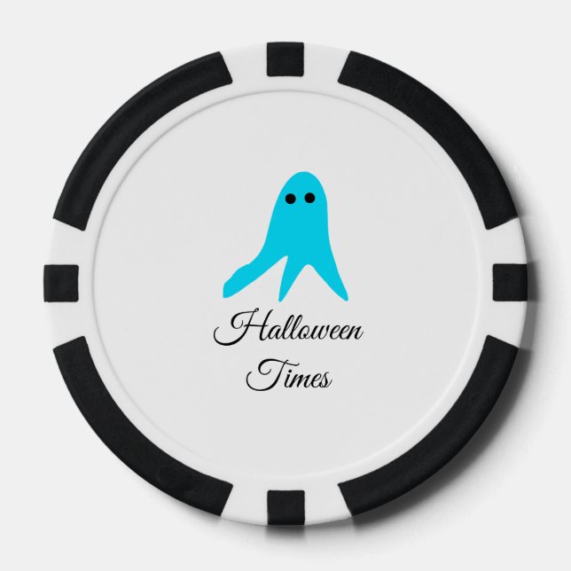 Halloween times blue ghost scribble hand-drawn fal poker chips (Front)