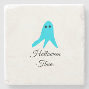 Halloween times blue ghost scribble hand-drawn fal stone coaster