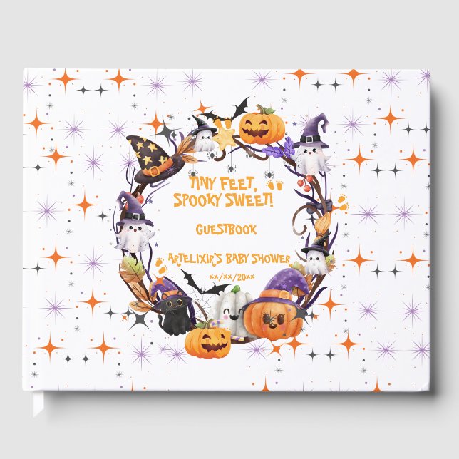 Halloween Tiny Feet, Spooky Sweet Baby Shower  Guest Book (Front)