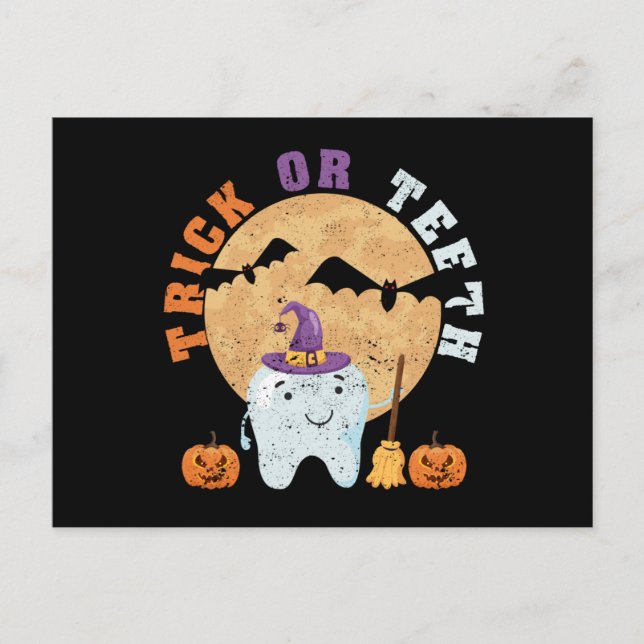 Halloween tooth hat dentist dental assistant trick postcard (Front)