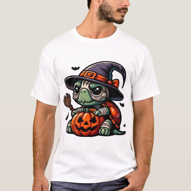 Halloween Tortoise Turtle Witch Hat Costume Spooky T-Shirt (Front)
