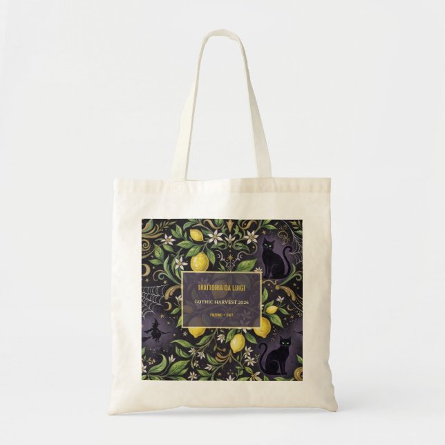 Halloween Tote Bag Gothic Botanical Lemon  (Front)