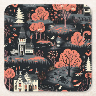 Halloween Town 4 Square Paper Coaster
