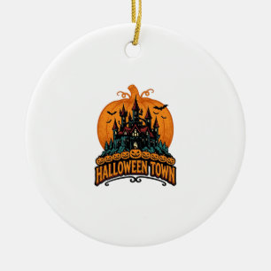 Halloween Town Vintage Haunted Castle Pumpkin Desi Ceramic Tree Decoration