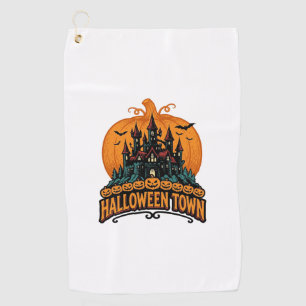 Halloween Town Vintage Haunted Castle Pumpkin Desi Golf Towel