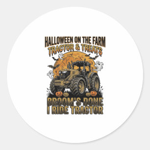 Halloween Tractor Shirt Funny Farm Witch Ride Desi Classic Round Sticker