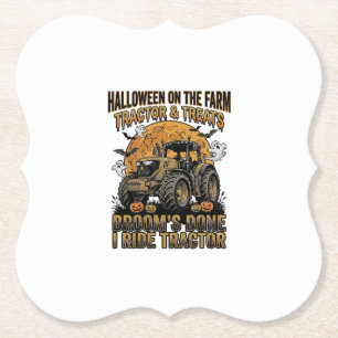 Halloween Tractor Shirt Funny Farm Witch Ride Desi Paper Coaster