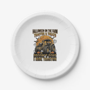 Halloween Tractor Shirt Funny Farm Witch Ride Desi Paper Plate