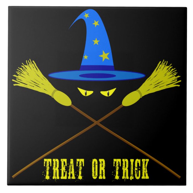 Halloween Treat Or Trick Black Tile (Front)
