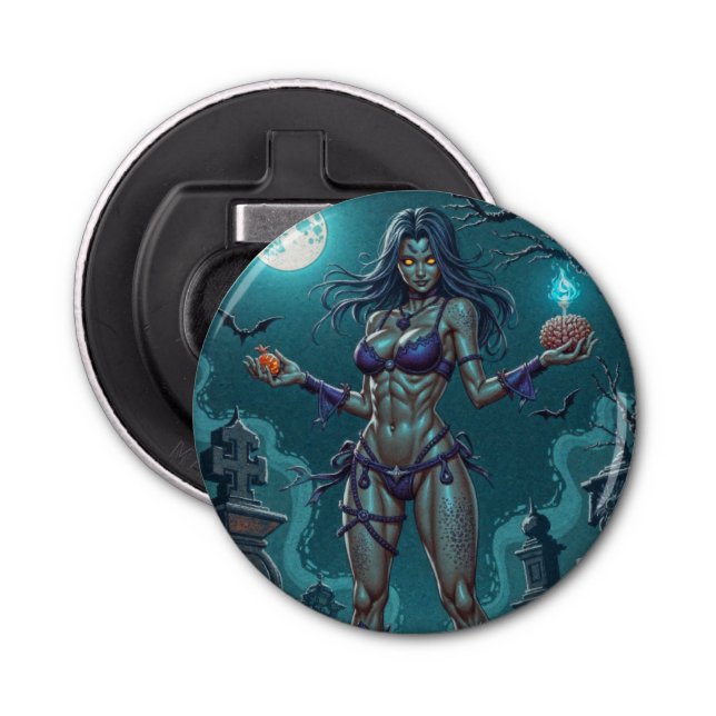 Halloween Treat or Zombie Girlfriend w Brains Bottle Opener (Front)