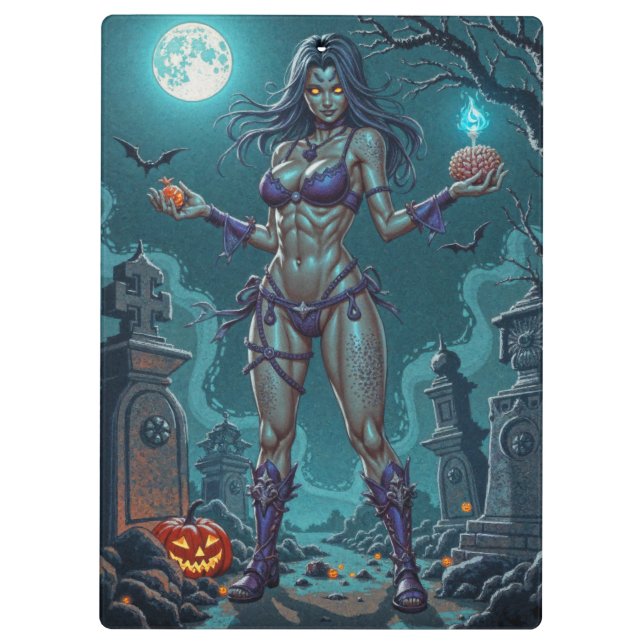 Halloween Treat or Zombie Girlfriend w Brains Clipboard (Back)