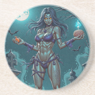 Halloween Treat or Zombie Girlfriend w Brains Coaster