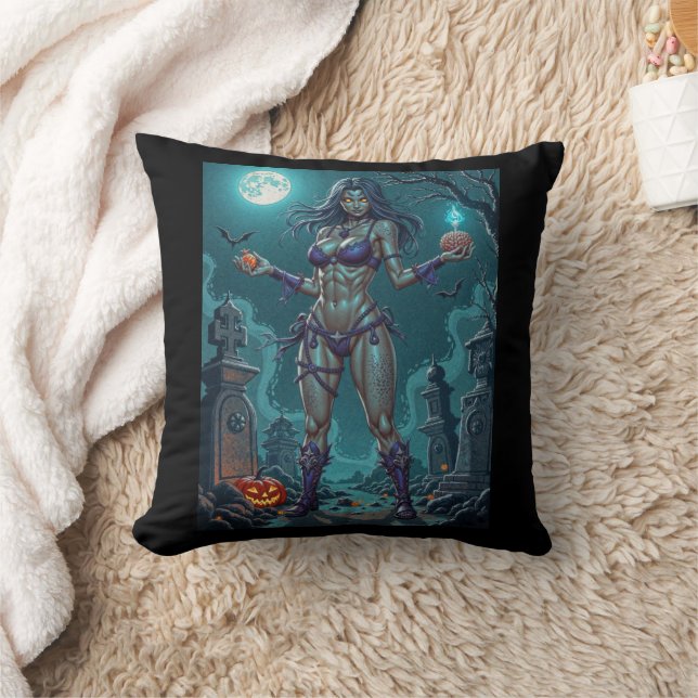 Halloween Treat or Zombie Girlfriend w Brains Cushion (Blanket)