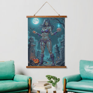 Halloween Treat or Zombie Girlfriend w Brains Hanging Tapestry