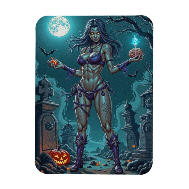 Halloween Treat or Zombie Girlfriend w Brains Magnet (Vertical)