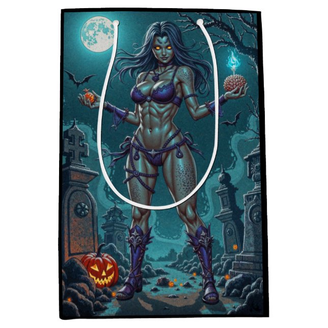 Halloween Treat or Zombie Girlfriend w Brains Medium Gift Bag (Front)