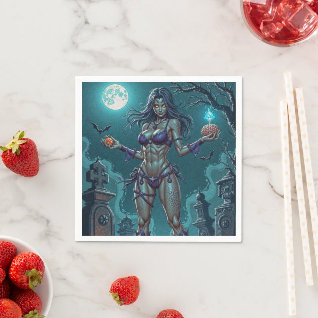 Halloween Treat or Zombie Girlfriend w Brains Napkin (Insitu)