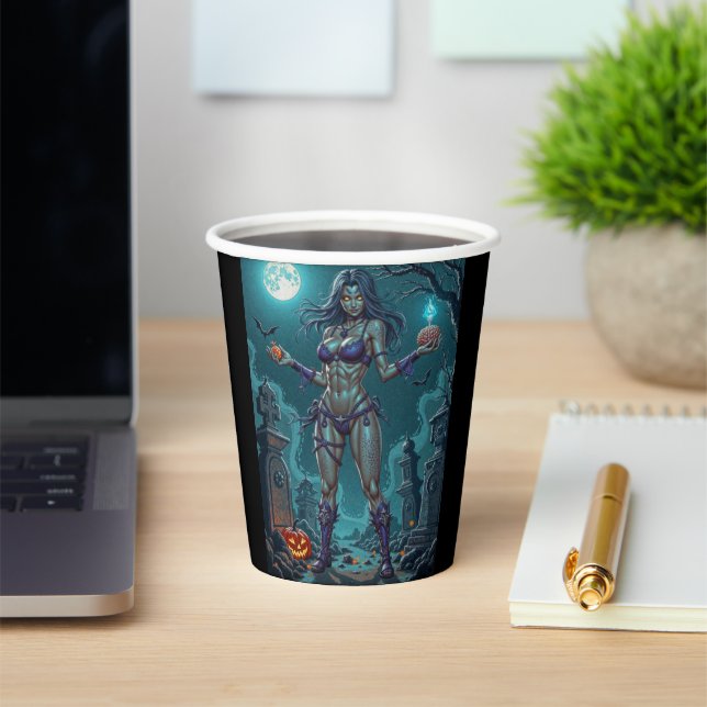 Halloween Treat or Zombie Girlfriend w Brains Paper Cups (Insitu)