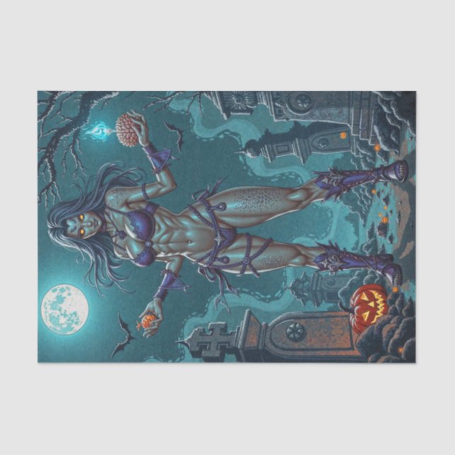 Halloween Treat or Zombie Girlfriend w Brains Tissue Paper (Front)