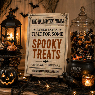 Halloween Treat Table Sign, Halloween Newspaper Pedestal Sign