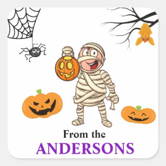 Halloween Treat Tag Cute Mummy Boy Sticker