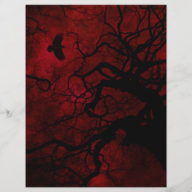 Halloween Tree  Red Scrapbook Paper (Front)
