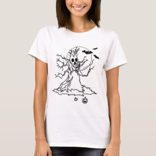 Halloween Tree with Antlers, Moon and Pumpkins T-Shirt