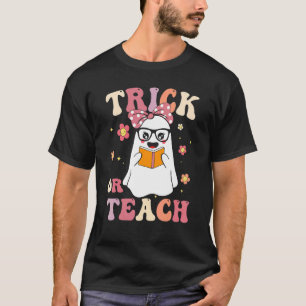 Halloween Trick or Teach Groovy Retro Ghost Teache T-Shirt