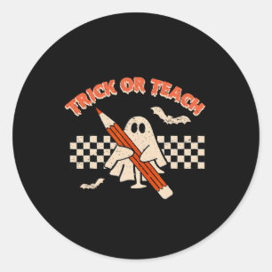 Halloween Trick Or Teach Retro Teacher Classic Round Sticker