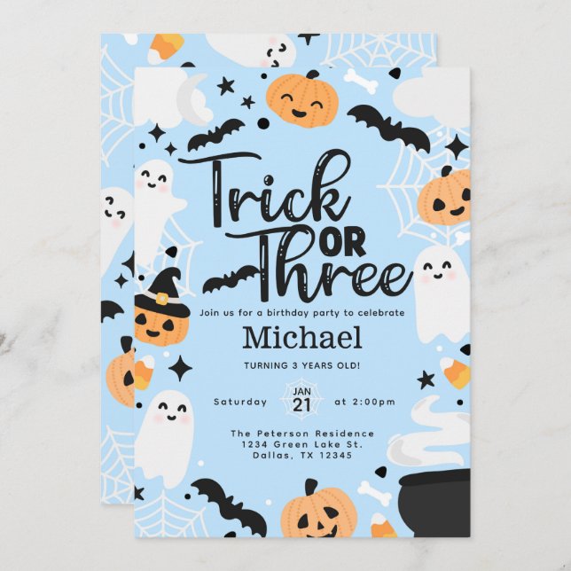 Halloween Trick or Three 3rd Birthday Party Invitation (Front/Back)