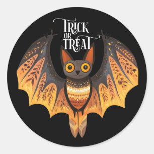 Halloween Trick or Treat Bat Round Stickers