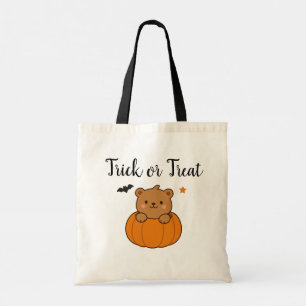 Halloween Trick or Treat Bear in Pumpkin Tote Bag