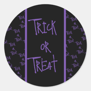 Halloween trick or treat black and purple classic round sticker