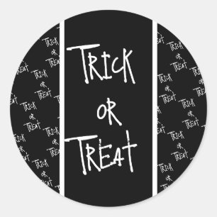 Halloween trick or treat black and white classic round sticker
