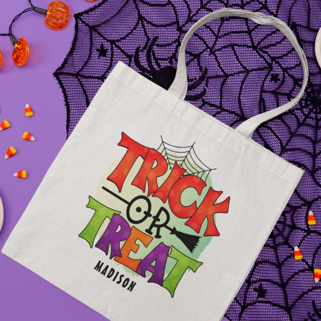 Halloween Trick Or Treat Broom Personalised Candy Tote Bag (Creator Uploaded)