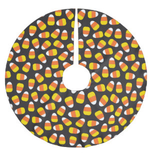 Halloween Trick or Treat Candy Corn Pattern Black Brushed Polyester Tree Skirt