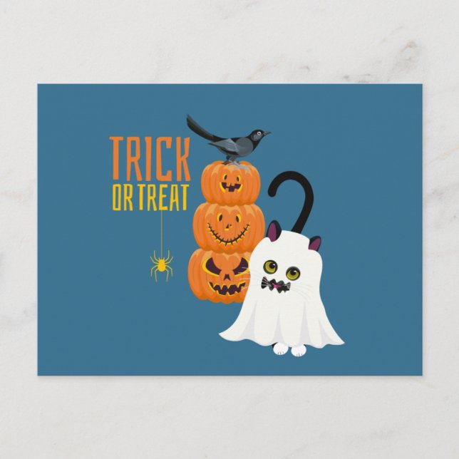 Halloween Trick or Treat Cat fun Postcard (Front)