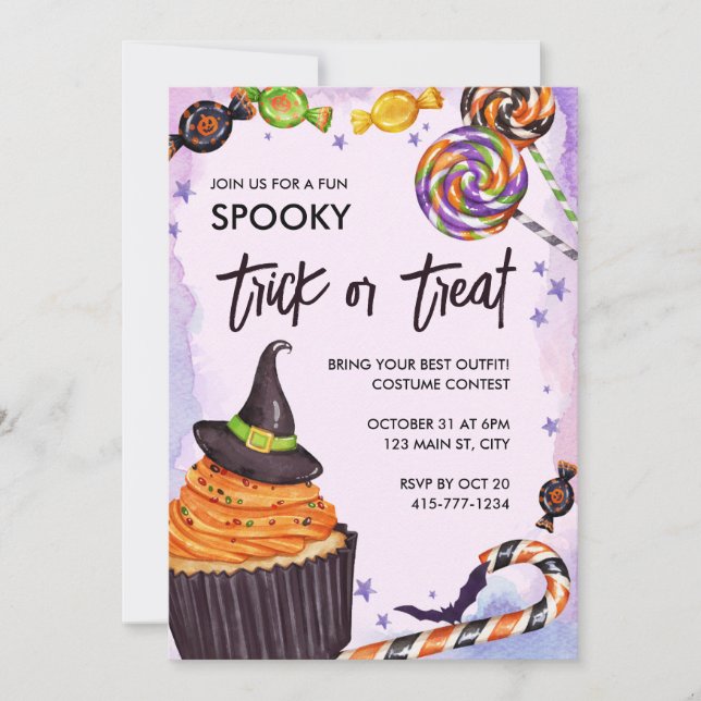 Halloween Trick or Treat Cupcake Invitation (Front)