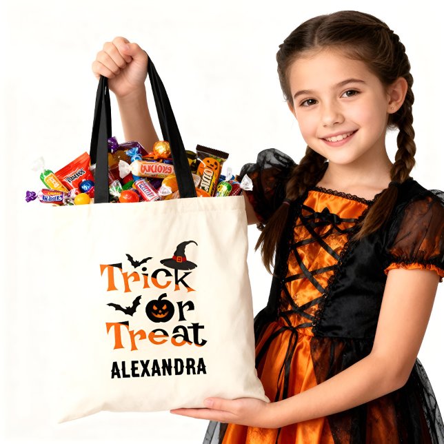 Halloween Trick or Treat Custom Custom Kids’ Name  Tote Bag (Creator Uploaded)