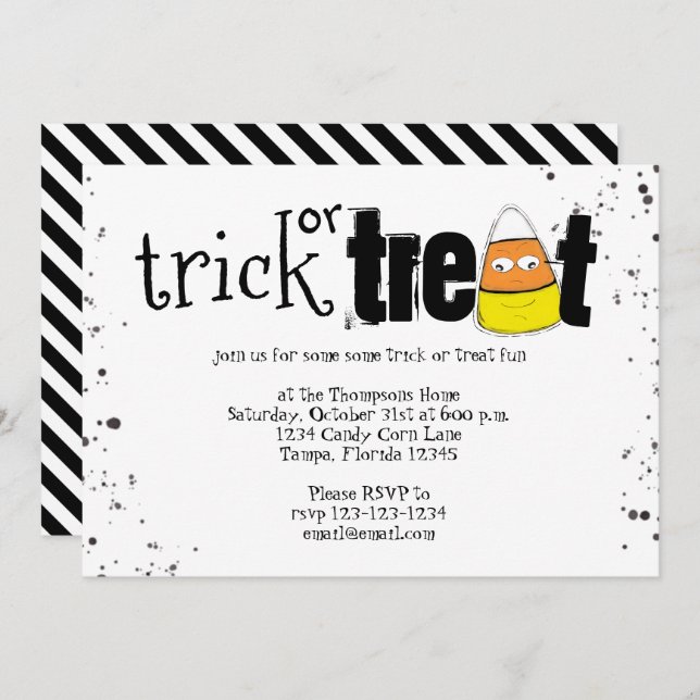Halloween Trick Or Treat Cute Candy Corn Simple Invitation (Front/Back)