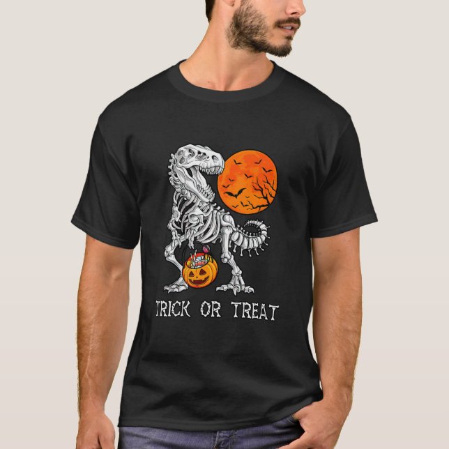 Halloween Trick Or Treat Dinosaur Skeleton rex T-Shirt (Front)