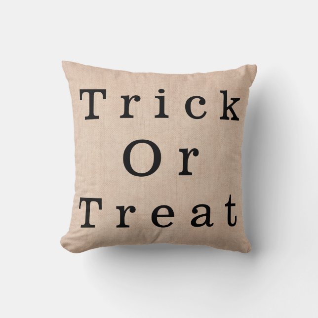 Halloween Trick or Treat Fall Decor Burlap Cushion (Front)
