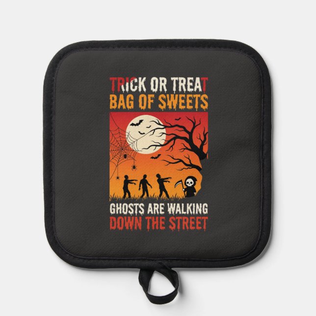 Halloween Trick or Treat Ghosts Walking Street Pot Holder (Front)