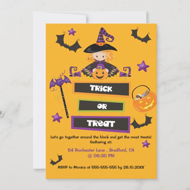 Halloween Trick or Treat Neighbourhood Block  Part Invitation (Front)
