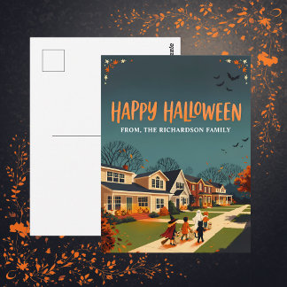 Halloween Trick-or-Treat Neighbourhood Postcard