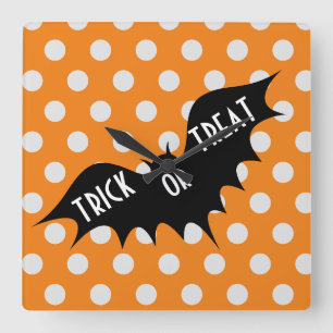 Halloween trick or treat orange polka dots   square wall clock