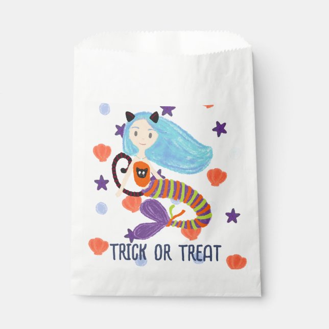 Halloween Trick or Treat Pastel Mermaid Cat  Favour Bags (Front)