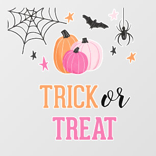 Halloween Trick or Treat Pink Pumpkins Spider Web